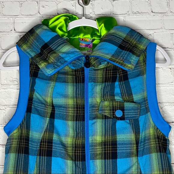 Burton Dry Ride Ho Chi Minh Plaid Hooded Vest M - Picture 2 of 10